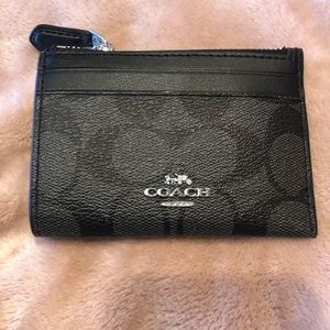 Coach mini skinny ID case in signature black/grey print